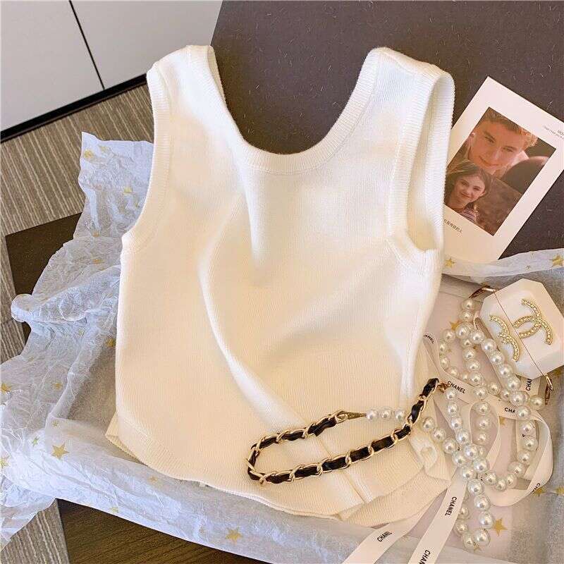 Unique And Stylish Summer New Arrival Camisole With Curved Hem, Slim Fit, Short Sleeveless Designer Fashion Tank Top
