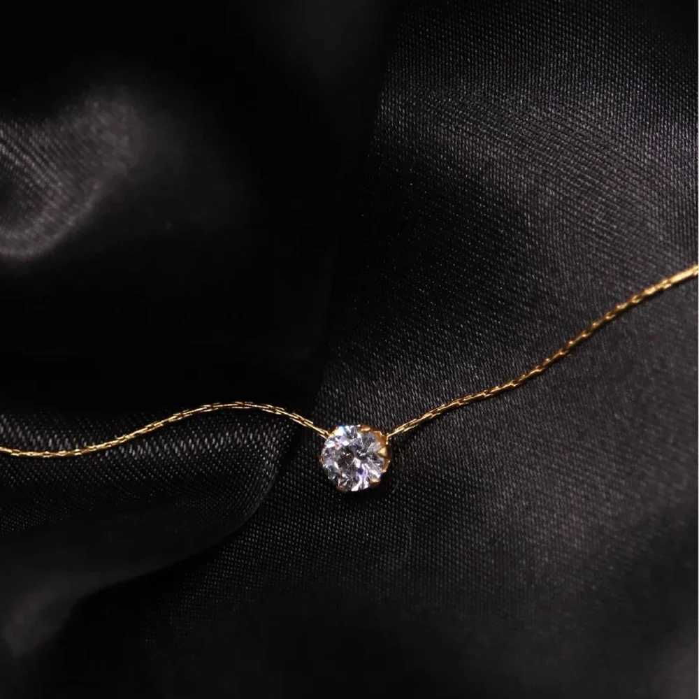 Stainless Steel Gold Plated Dainty Minimalist Zircon Charm Anti Tarnish Chain Round Clear Cz Stone Necklace for Women Jewelry H260403