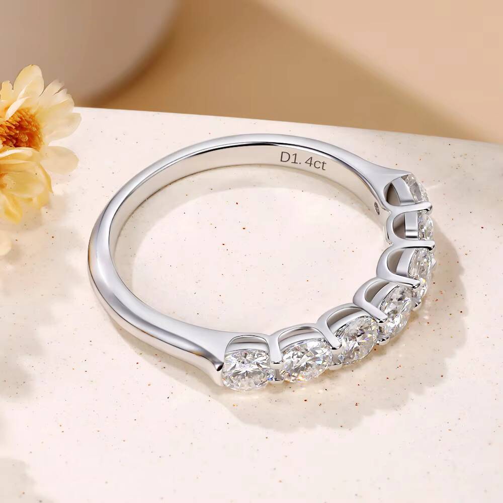 35mm 7-Stone Moissanite Eternity Band S925 Silver 18K Gold Plated Womens Stackable Ring Dropshipping