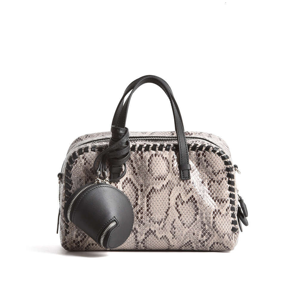 2026 New Women Snake Print Square First Layer Cowhide Leather, Crossbody Shoulder Handbag, Fashion Bowling Bag, High Quality SENYY