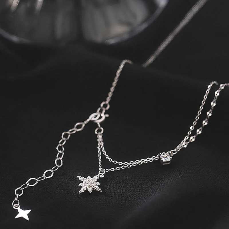 Sparkling Star Pendant Choker Necklace for Women Zircons Tassel Silver Plated Jewelry Gift for Ladies And Girls H260403