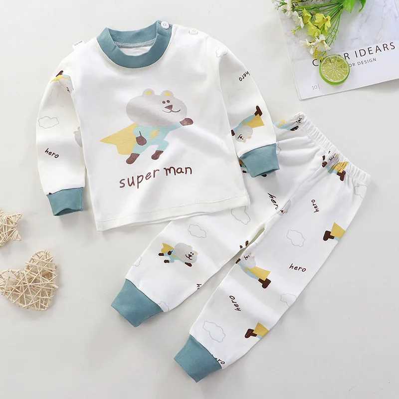 New Child Pure Cotton Underwear Two Piece Boys And Girls Autumn Clothes Toddler Cartoon Long Sleeve Pajama Suits Home Wear H260403