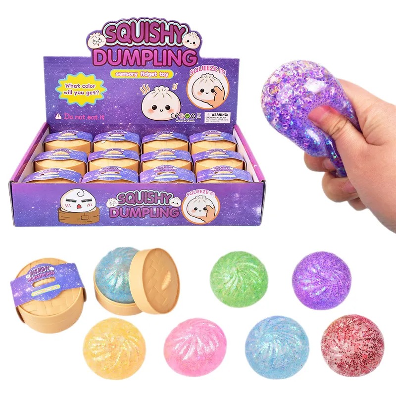 Colored Glitter Squishy Dumpling Slow Rebound Stress Relieving Balls Dumpling Squishy Toy Decompression Toy Design for Anxieties & Tension Release Fre