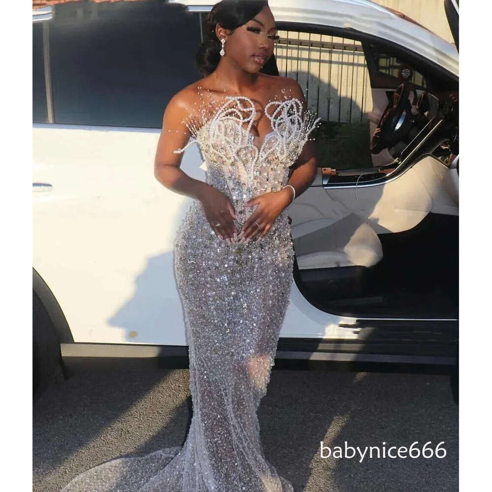 Sparkly Beaded Evening Formal Dress 2026 Luxury Mermaid 3D Pearls Corset Aso Ebi Prom Pageant Party Gowns Celebrity Robe De Soriee
