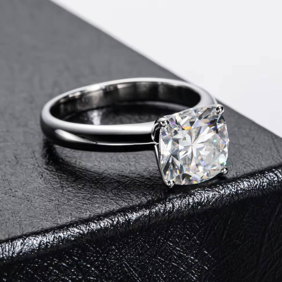 PYQ Classic 35 Ct Cushion Cut Moissanite Solitaire Ring 925 Sterling Silver Light Luxury Minimalist Wedding for Women