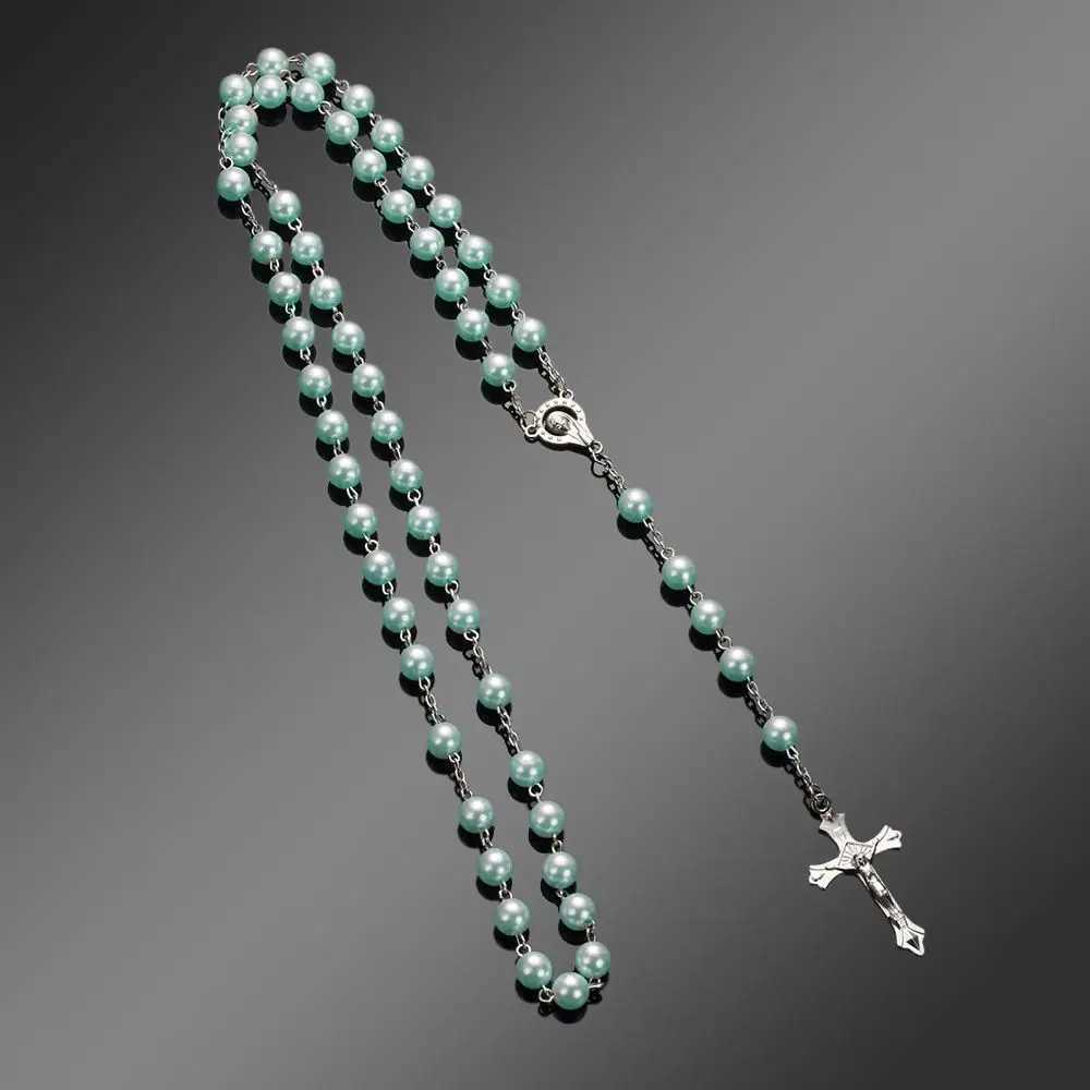 Fashion Vintage Cross Necklace Rosary Beads Chain Jesus Crucifix Virgin Mary Pendant Chain Jewelry Necklace H260403