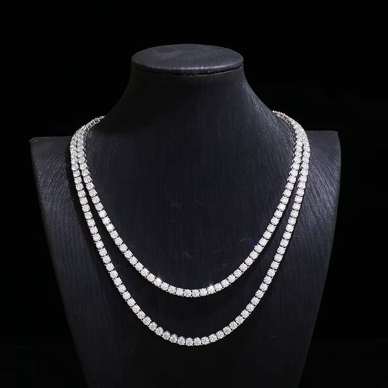 Sliver Moissanite Tennis Necklace 925 Sterling Sliver Vvs Moissanite Diamond 3mm Iced Out Moissanite Tennis Chain