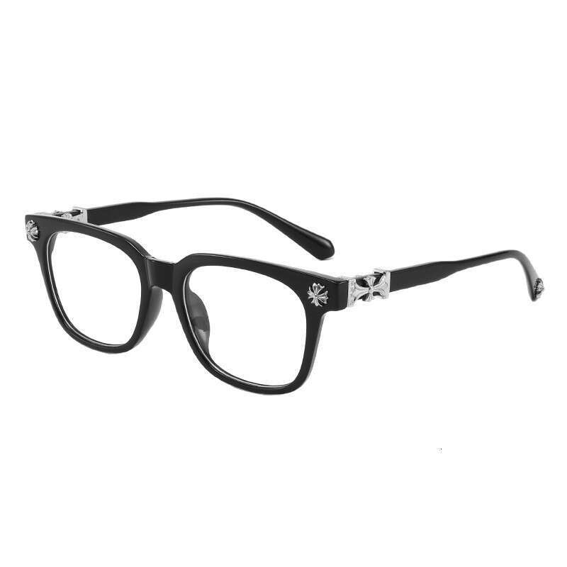 Vintage Square Frame Glasses for Men and Women - Black Acetate Optical Frames with Gold Cross Accent, Anti Blue Light, Unisex Fashion Eyewear