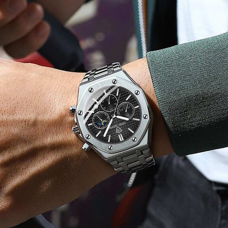 Foreign Trade Hot-Selling Waterproof High-End Fashion Dial Steel Band Multi-Function Men's Quartz Watch