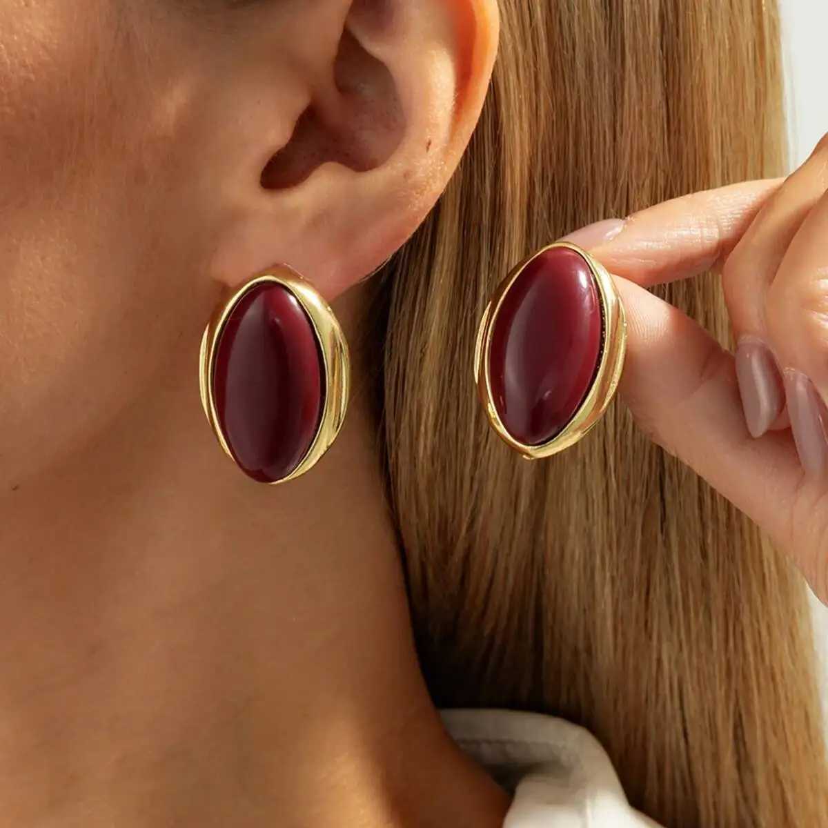 SHIXIN 1 Pair Retro Resin Acrylic Oval Stud Earrings for Women Trendy Gold Color Geometric Earrings Fashion Jewelry Accessories H260403