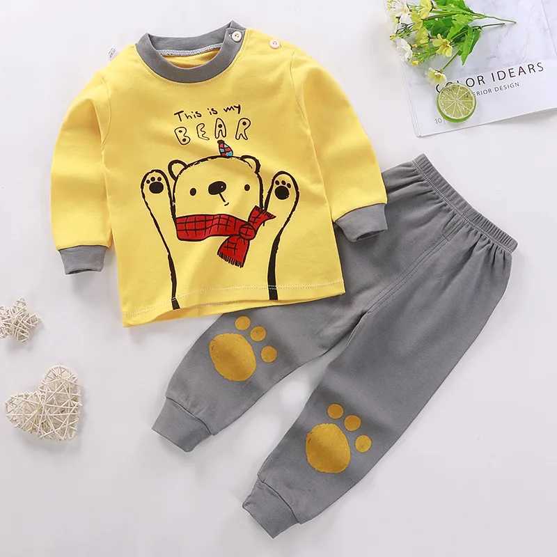 New Child Pure Cotton Underwear Two Piece Boys And Girls Autumn Clothes Toddler Cartoon Long Sleeve Pajama Suits Home Wear H260403
