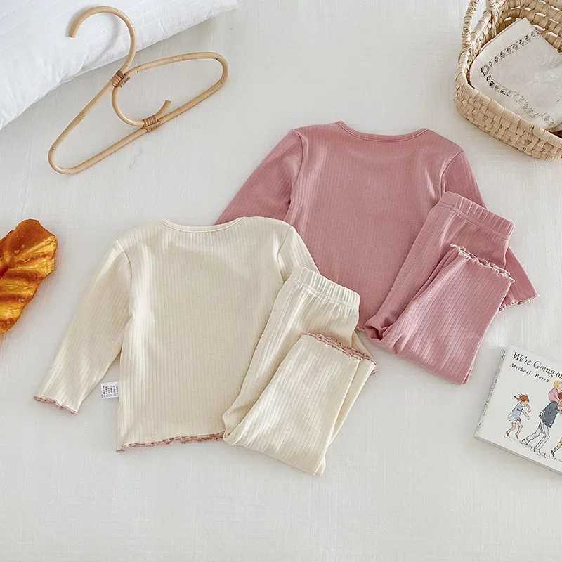Korean Style Kids Pajama Set 2025 Cute Girls 2 Piece Sleepwear Warm Long Sleeve Autumn Winter Homewear Cozy Loungewear Outfit H260403