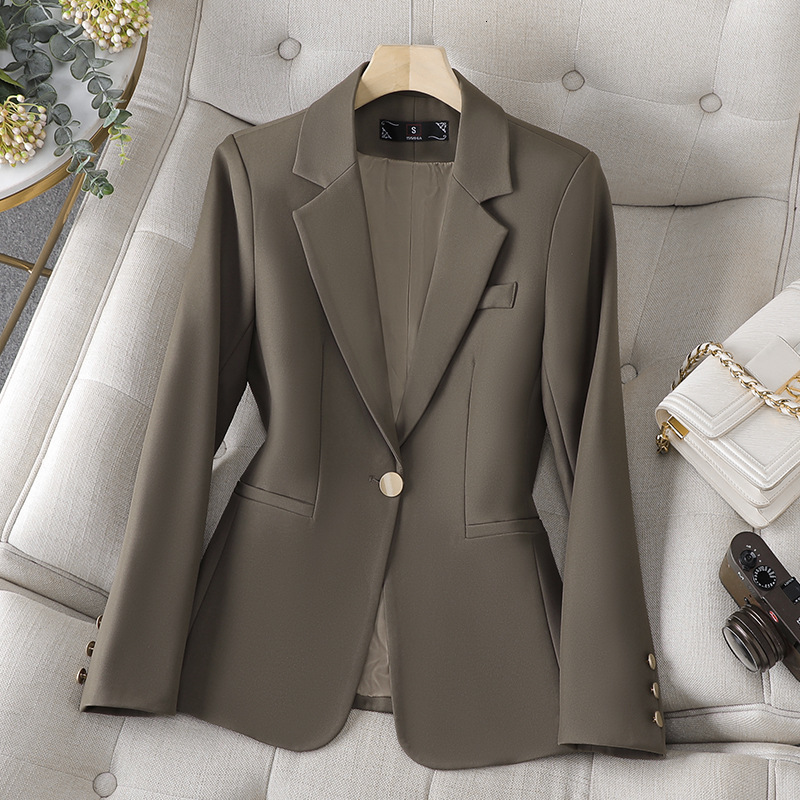 Brown casual longsleeve blazer for women autumn 2023 style highend slimfit suit jacket for petite women 240816