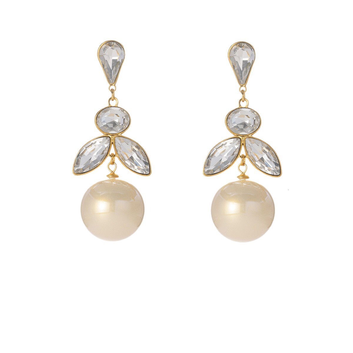 Free Shipping High Value Luxury Water Drop Crystal Pearl Drop Earrings 18K Gold Plated Elegant Party Jewelry