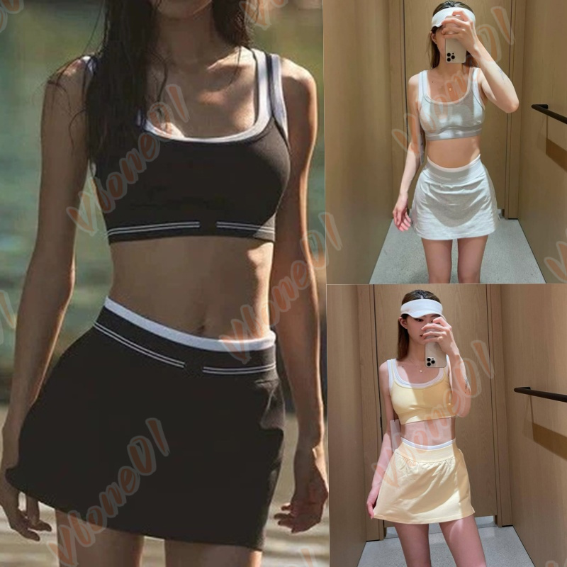 New womens yoga set Yoga vest and short skirt set women clothes Fitness and sports running skirt Underwear with padded cups Fake two-piece set Yoga clothes