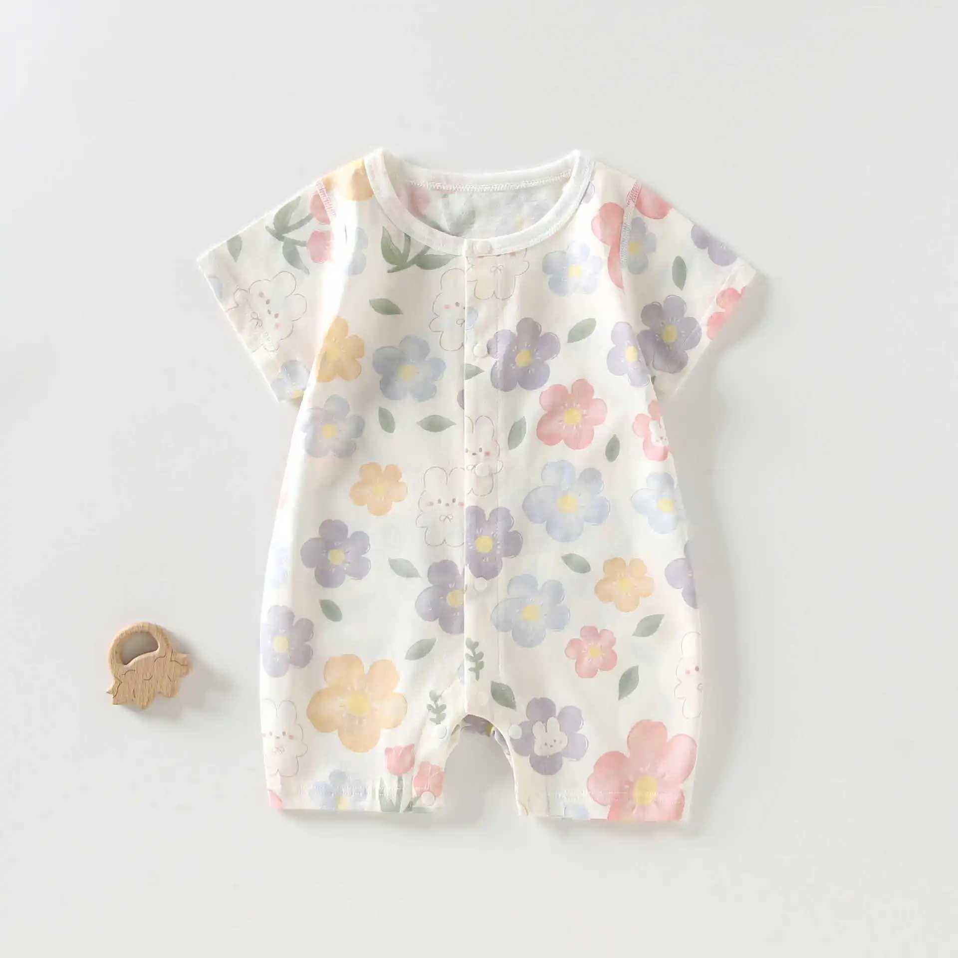 Somenie Infant Romper for Summer Thin Clothing Pure Cotton Boys Girls Cute Print Short-Sleeve onesie Outing Wear H260403
