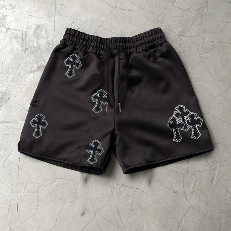 Luxury Brand Designer Clothes Men's American High Street Hip-Hop Trendy Brand Shorts With Cross Decoration, Loose Fit For Street Dance, Breathabl