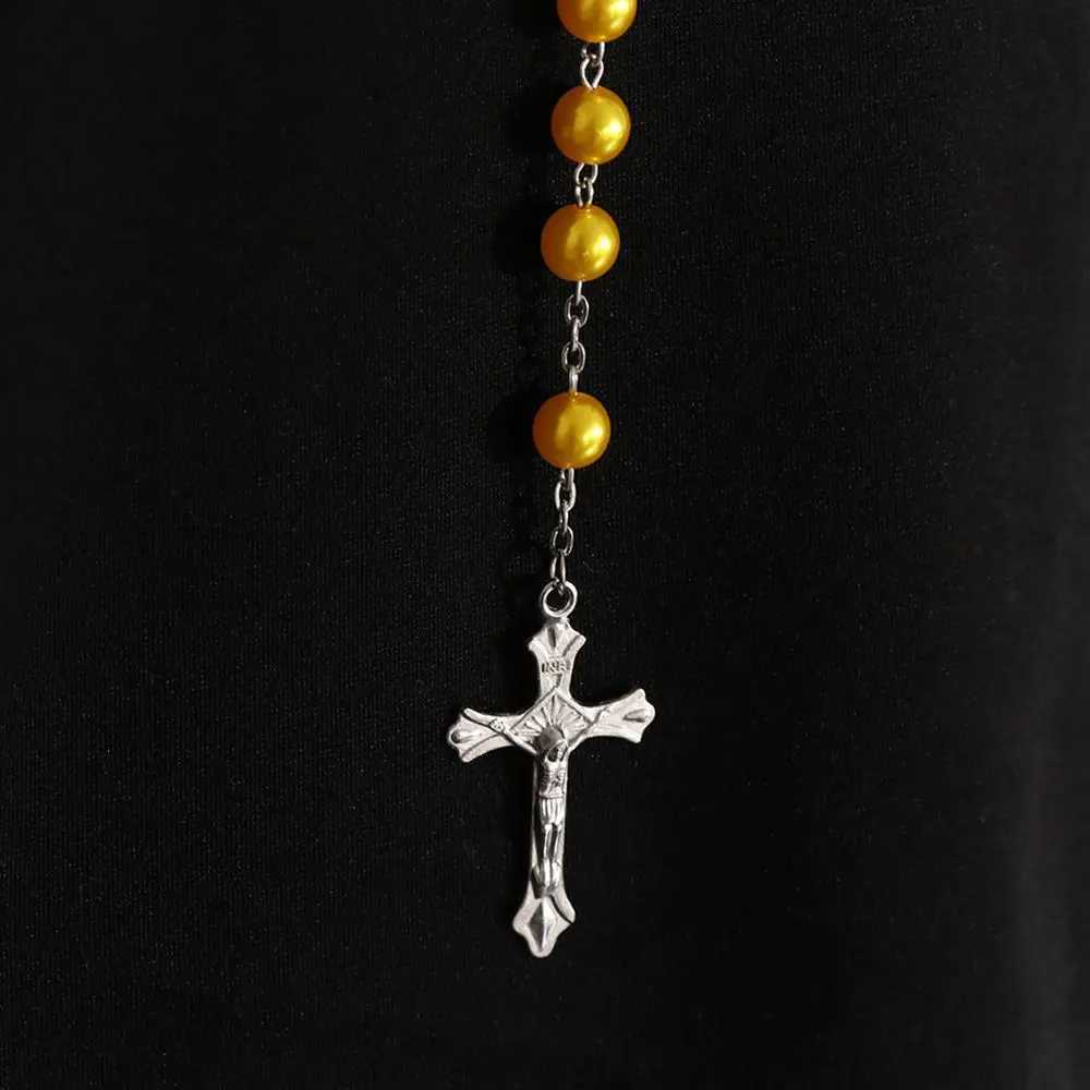 Fashion Vintage Cross Necklace Rosary Beads Chain Jesus Crucifix Virgin Mary Pendant Chain Jewelry Necklace H260403