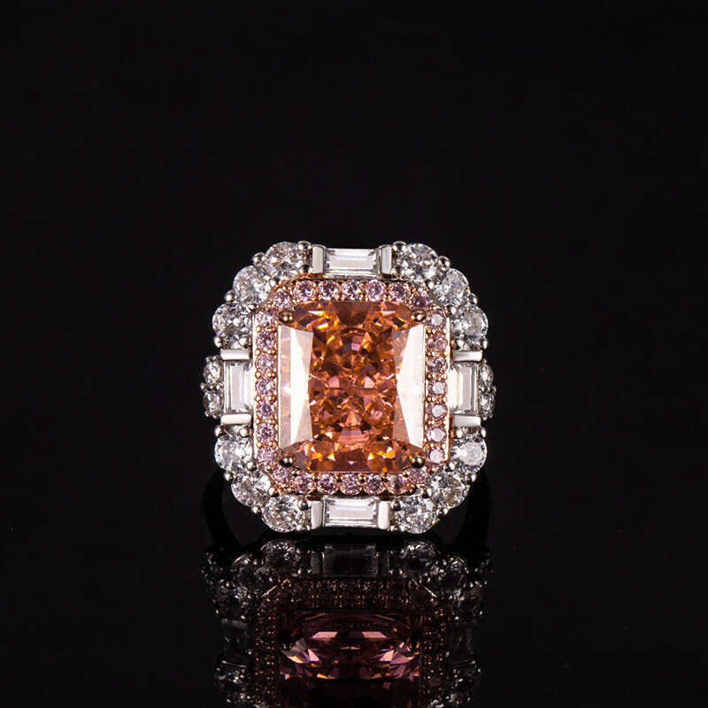 Tiktok Xiaohongshu New Ice Flower Cut High Carbon Square Diamond Ring Electroplated Gold Jewelry One Piece Dropshipping