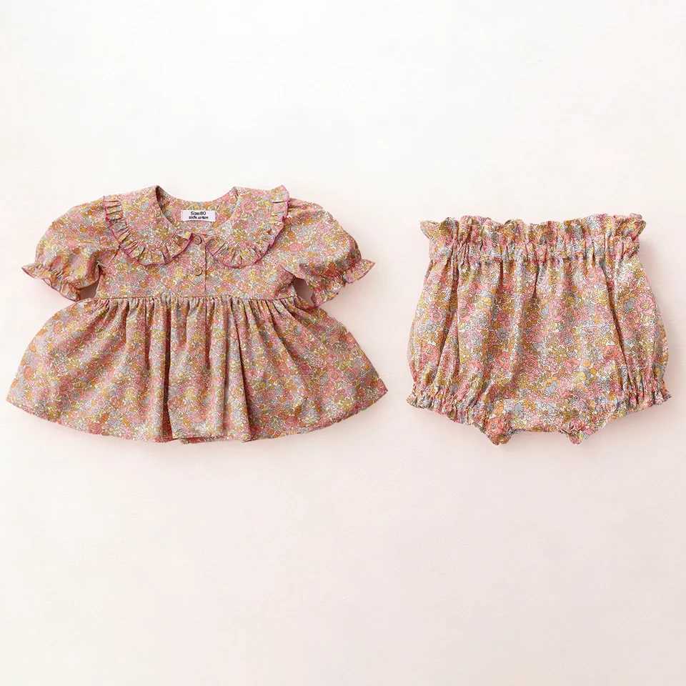 Summer Baby Girl Outfits 0-2Y Vintage Floral 100 Cotton 2Pcs Baby Girl Clothes Set Toddler Casual Clothes For Girls H260403
