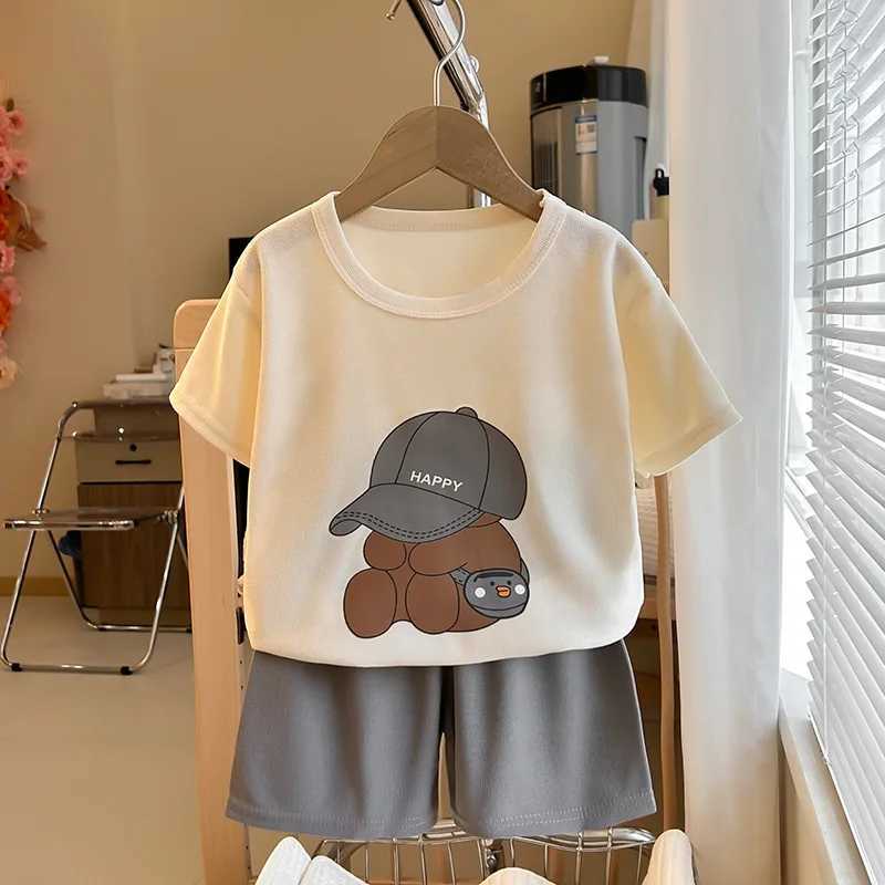 Child Short Sleeve Suits Boys And Girls Casual Tshirt Shorts 2pcs Round Neck Tees Solid Color Shorts Toddler New Costume Sets H260403