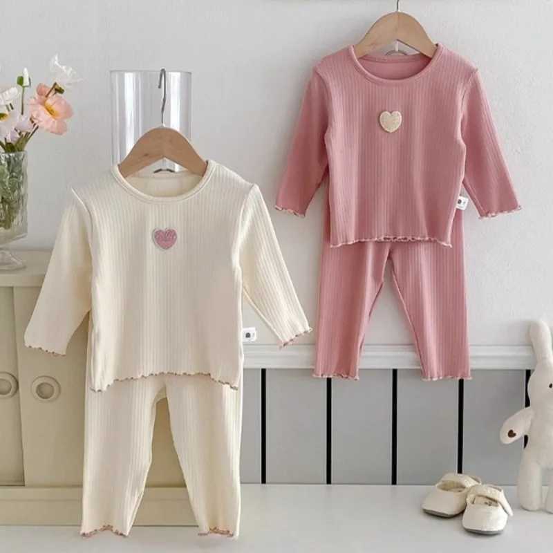 Korean Style Kids Pajama Set 2025 Cute Girls 2 Piece Sleepwear Warm Long Sleeve Autumn Winter Homewear Cozy Loungewear Outfit H260403