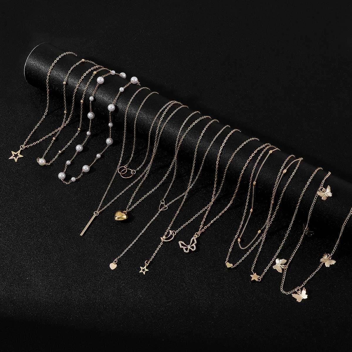 Korean Imitation Pearl Necklaces Exquisite Heart-shaped Butterfly Star Moon Choker Necklace Elegant Womens Daily Dating Jewelry H260403