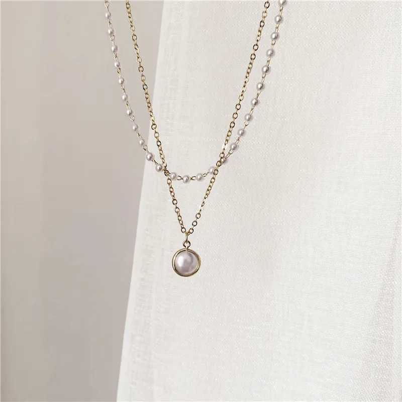 Double-layers Imitation Pearl Necklaces for Women Round Pearl Pendants Necklace Korean Fashion Charm Neck Accessories Collares H260403