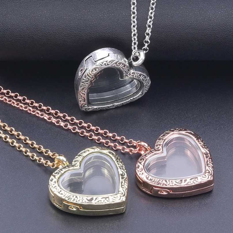 1Pc Trendy Sweet Love Glass Reliquary Photo Locket Pendant Necklaces Goth Heart Cremation Ashes Urn Relicario Collares Jewelry H260403