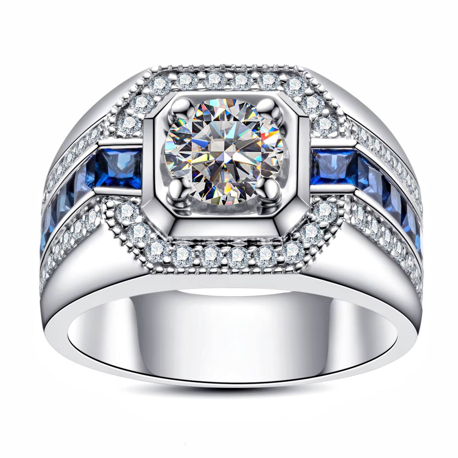 925 Sterling Silver Diamond-set Moissanite Mens Ring High-End Design Engagement Band Factory Direct Wholesale