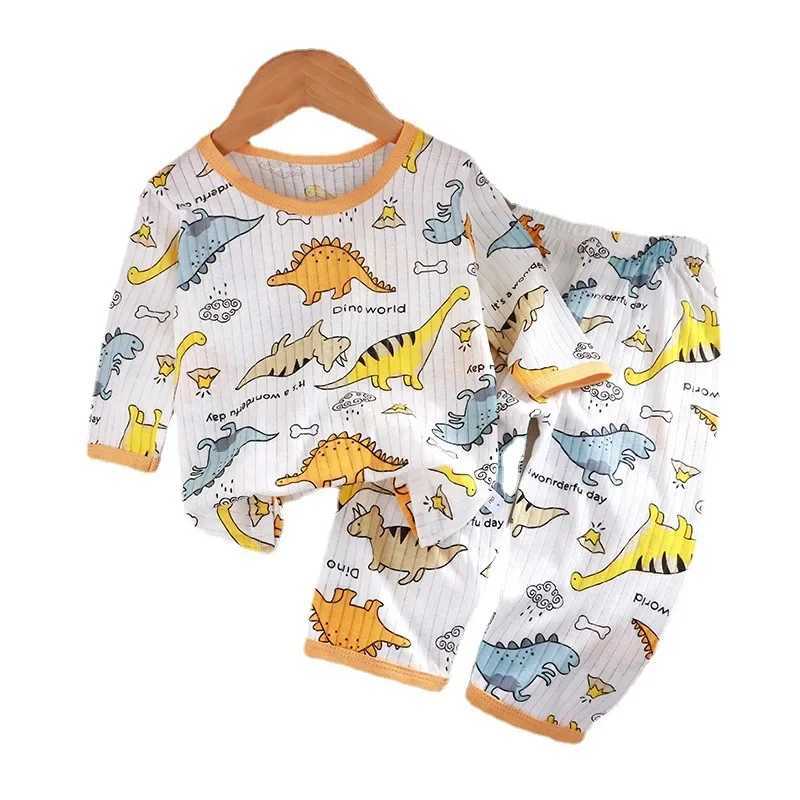 2024 New Childrens Pure Cotton Home Clothes Set Boys Girls Three-quarter Sleeve Pajamas Thin Air-conditioned Clothes H260403