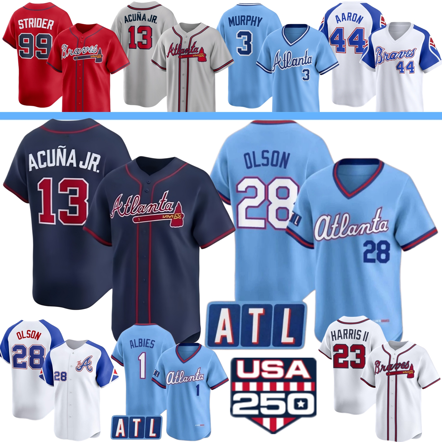 2026 AtlantaS Braves Baseball Jersey Ronald Acuna Jr. Spencer Strider Raisel Iglesias H.S. Kim Matt Olson Ozzie Albies Riley Harris II Jones Aaron Smoltz Maddux Murphy