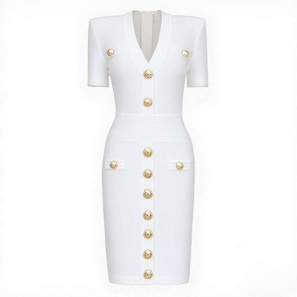 k30 Summer new designer high-quality elongated knitted V-neck slim fit women's short sleeved dress