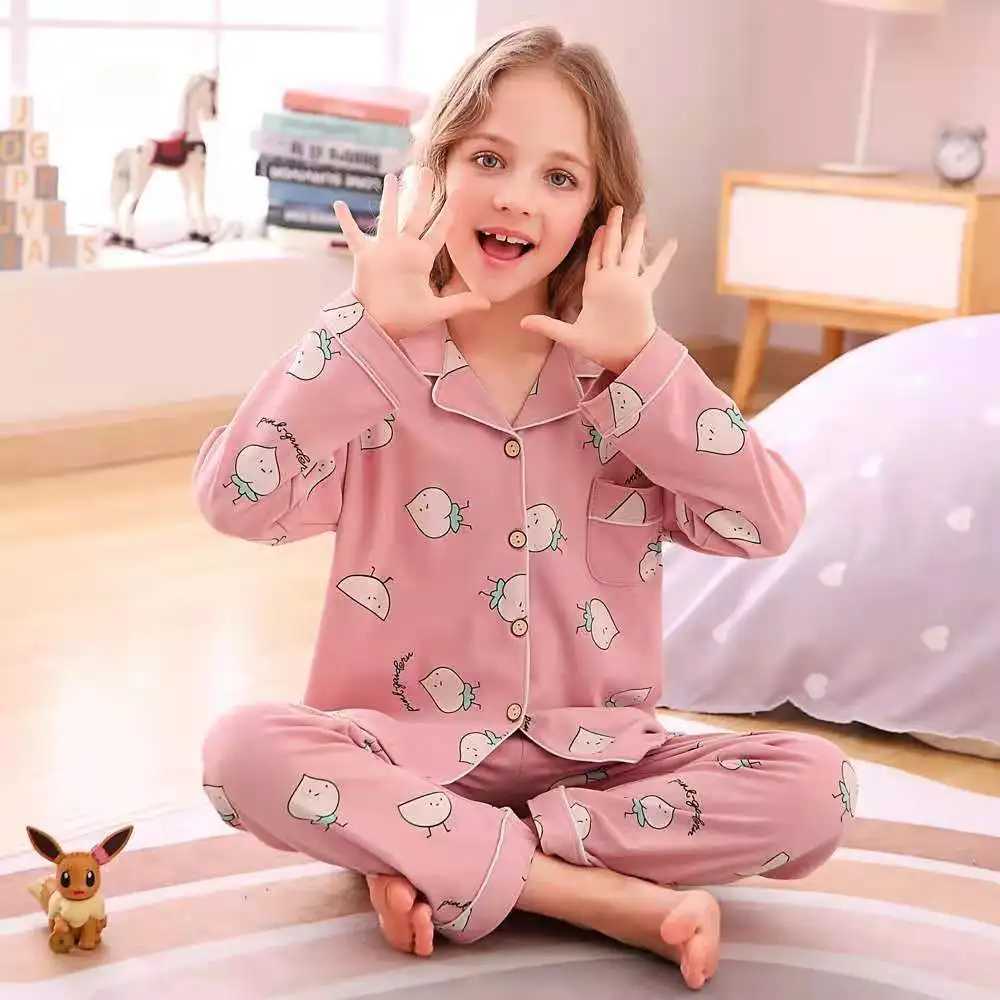 Childrens Pajamas Pure Cotton Spring Autumn and Winter Long-Sleeved Suits Boys and Girls Lapel Pajamas and Pajamas Set Boys Sp H260403