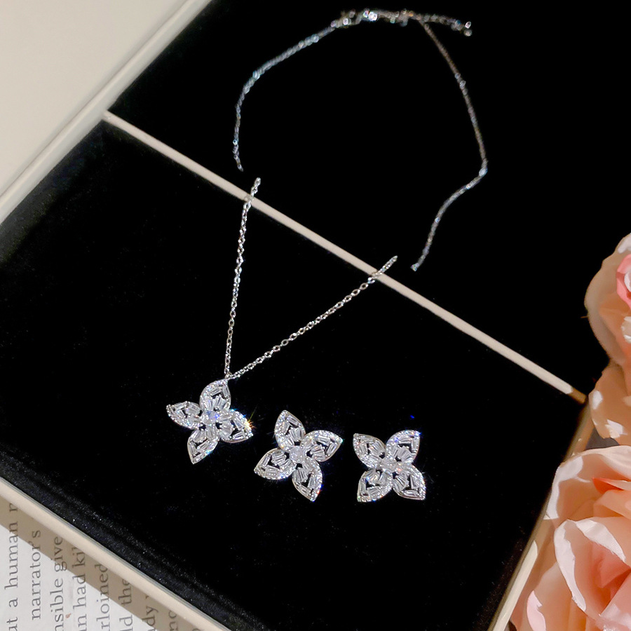 Women's Necklace with Durable Floral Zircon Pendant - Matching Studs, Sophisticated Jewelry Collection - view 6