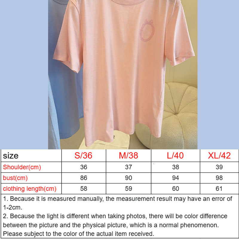 Ladies Spring Summer New Cotton T-shirt Designer Vintage Luxury Crewneck Embroidered Top Blue Pink Classic Runway Oversized Chic Casual Wear For Women