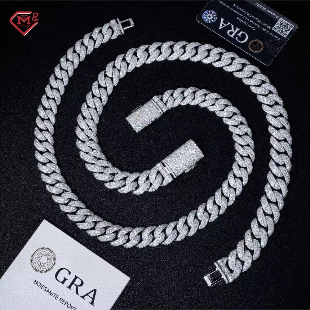 Stock 14MM 18MM 20MM Moissanite Cuban Necklaces Hiphop Jewelry 925 Silver Moissanite Cuban Link Chain