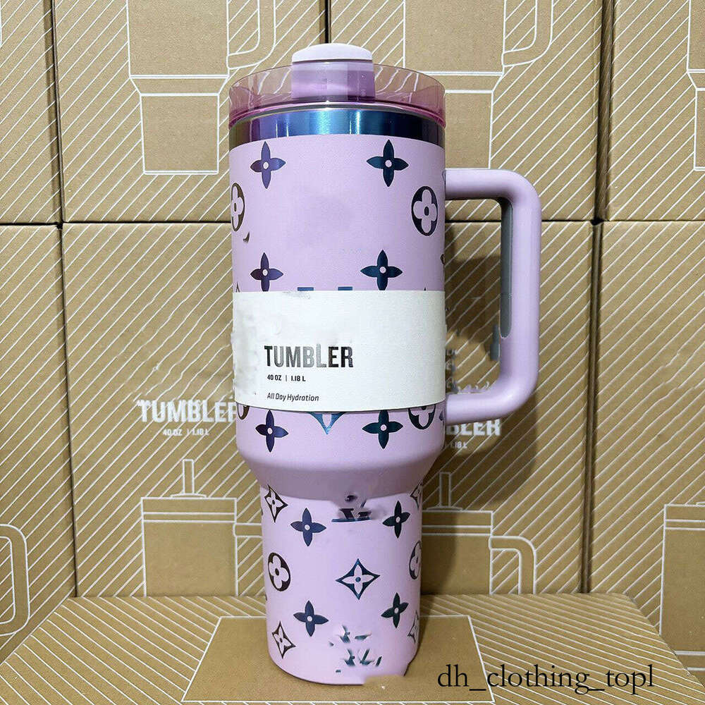 Stanleycup Blue Magnolia Tumblers Pink Rose Luxury designer design Floral stanley Cups Double Mugs Stainless Steel Tumbler Cups Big Capacity Water Bottles e56