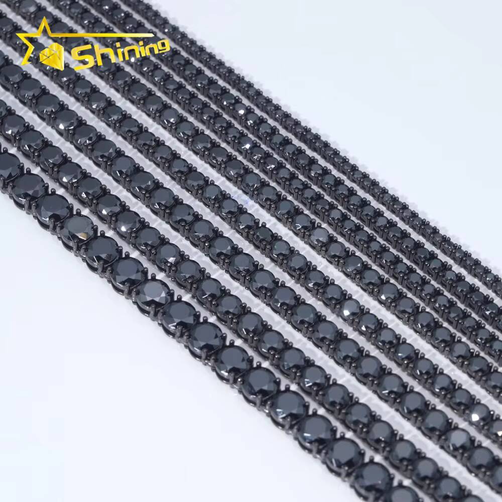 Pass Tester RTS Factory Hip Hop 925 Sterling Silver 3mm 35mm 4mm 5mm Diamond Necklace Iced Out Black Moissanite Tennis Chain