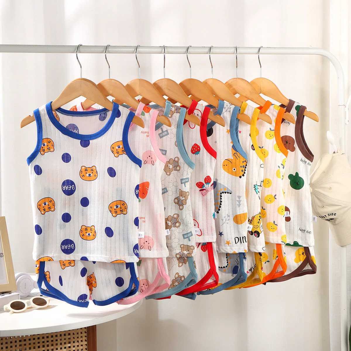 2026 New Kids Sleeveless Set Summer Cotton Girls Shorts Pajamas Korean Style Boys Tank Top Outfit Children Clothing Set H260403