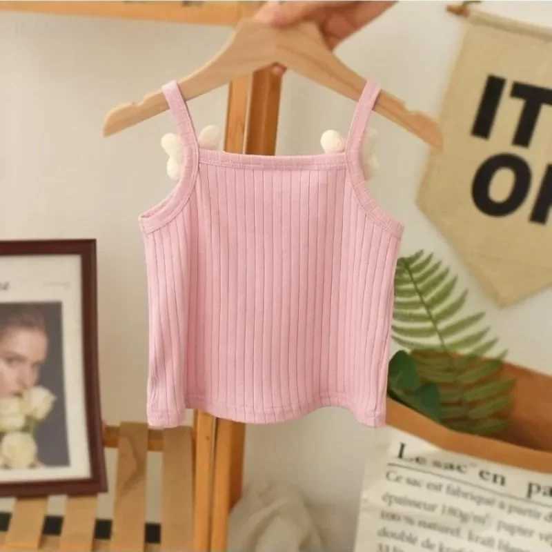 1-8Y Childrens Knitted Sling Top Sleeveless Short T-Shirts 2025 Summer Thin Base Suspenders Girls Baby Rabbit Mushroom Tops H260403