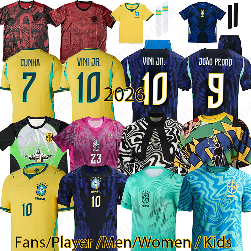 2026 World Cup Brazils Soccer Jersey VINI JR CUNHA JOAO PEDRO BRUNO G RODRYGO Special Jesus Edition 2026 Brasil RAPHINHA MARTINELLI Fans 4XL Players kids kit Jersey 88