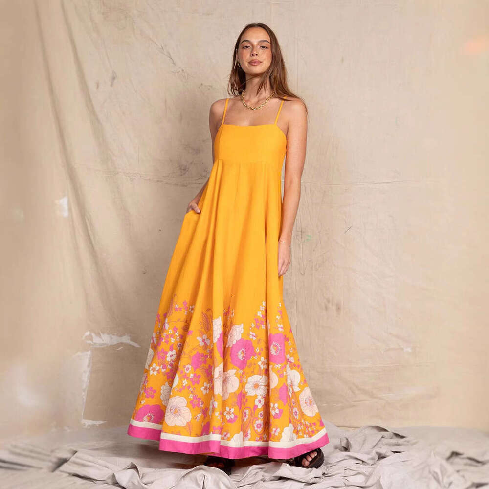 European And American Foreign Trade Women's New Long Seaside Vacation Style Sexy Strap Printed Dress For Women Luanyun