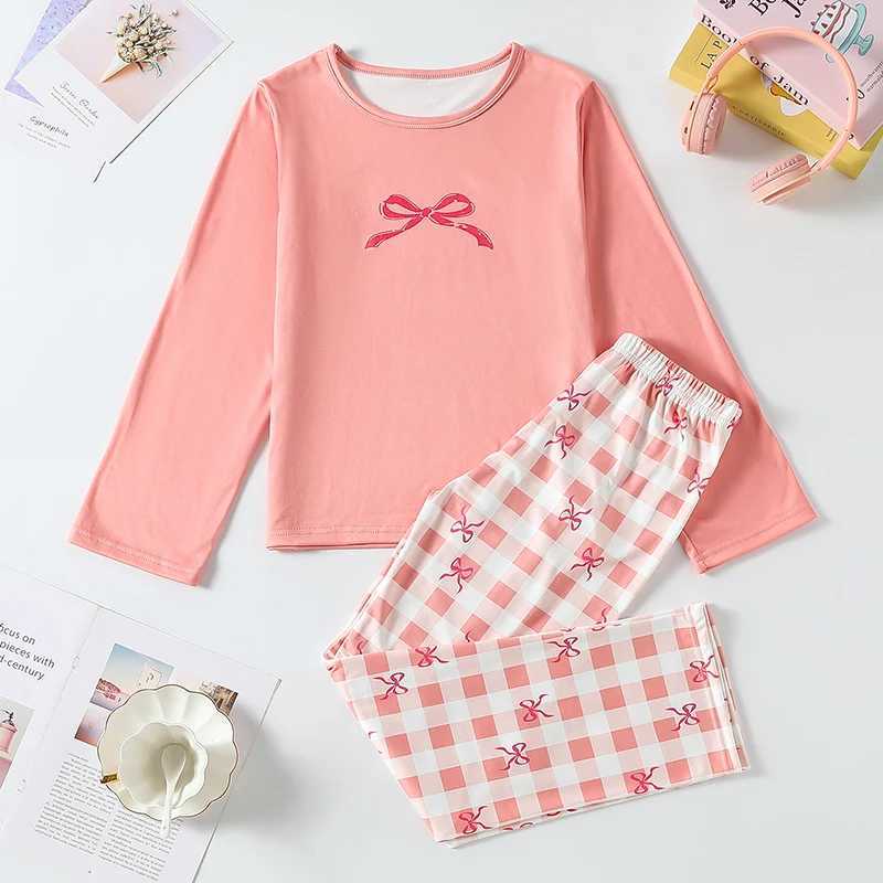 2-piece Autumn And Winter Big Boy Youth Casual Fashion Plaid Home Set Comfortable Plus Size Round Neck T-shirt Warm Home Pants H260403