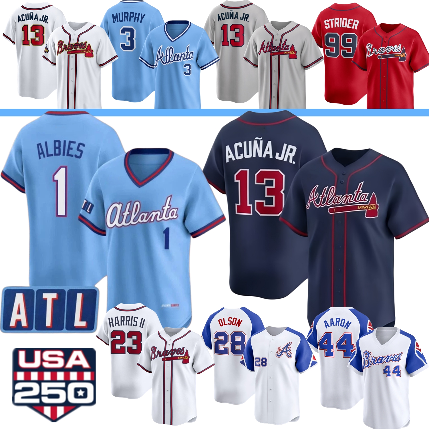 2026 AtlantaS Jersey Braves Ronald Acuna Jr. Spencer Strider Raisel Iglesias H.S. Kim Matt Olson Albies Riley Michael Harris II Smith-Shawver Glavine Waldrep Murphy