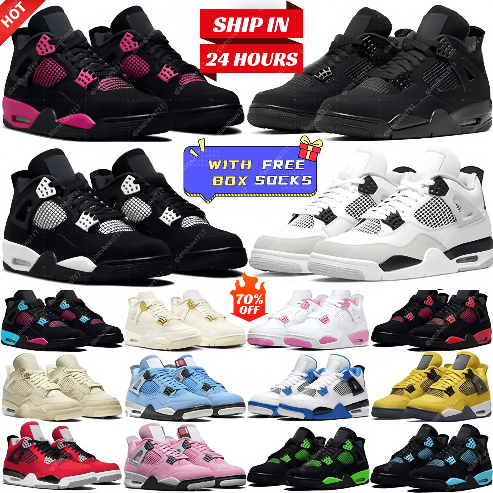 With Box 4 4s Designer Basketball Shoes Mens Womens Sports Sneakers Black Cat Pure Money Military Sail Red Thunder White Oreos Pure Metallic Cava Stone Trainers 36-47