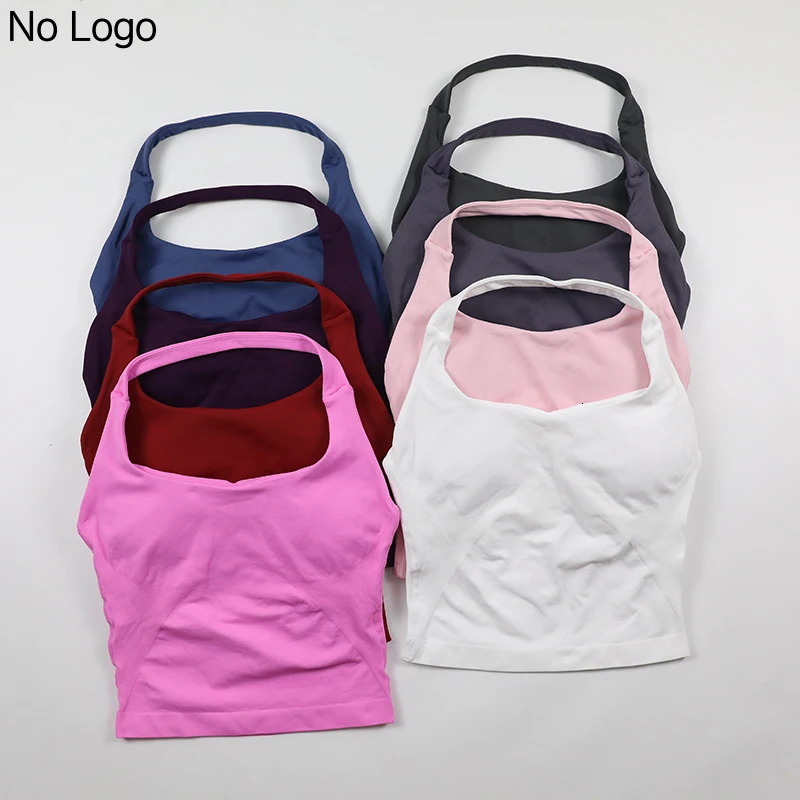 Seamless Halter Neck Yoga Tank Tops for Women Built-in Bra Padded Gym Top Sleeveless Shirt Fitted Backless Workout Clothes 260403