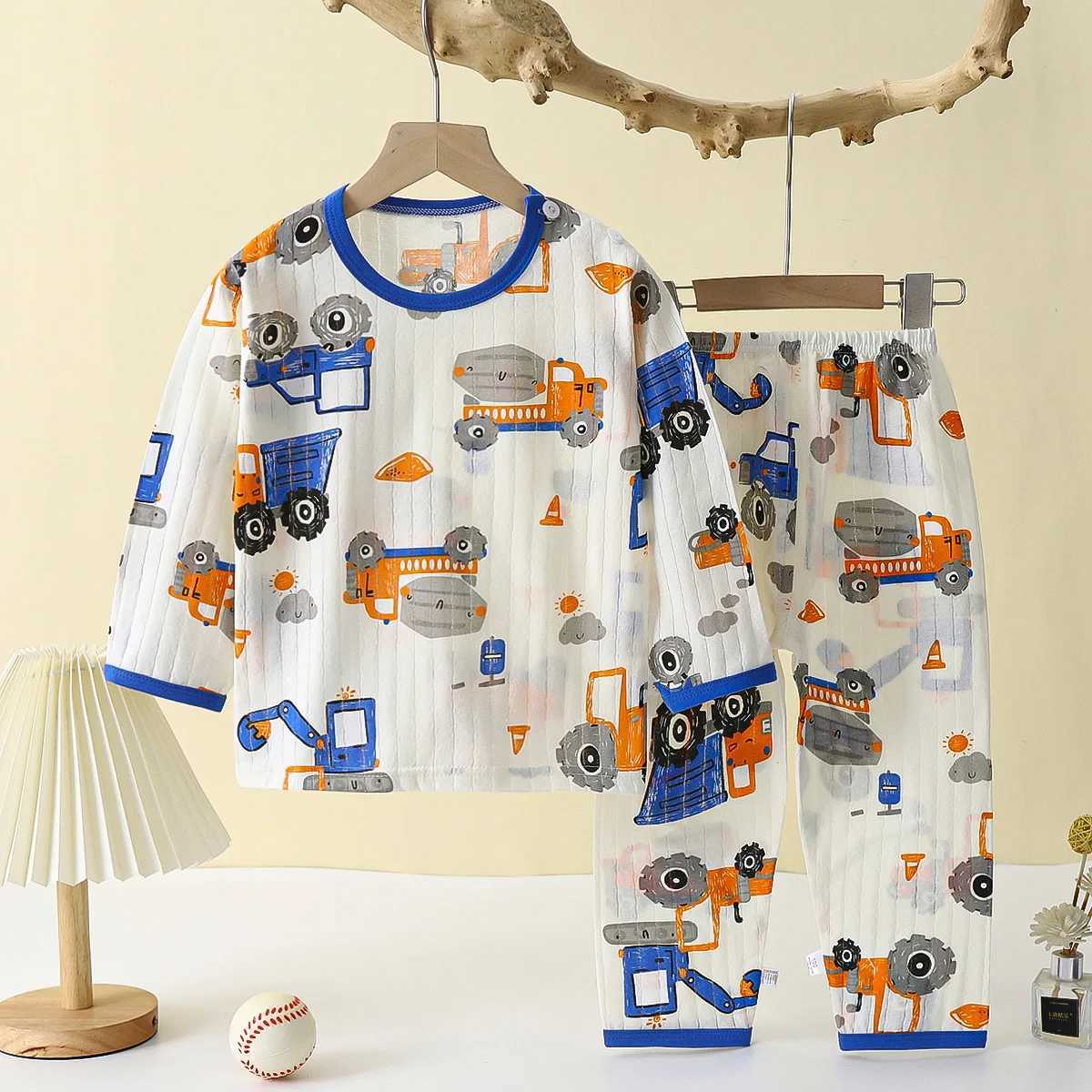 Soft Breathable Cotton Baby Children Pajamas Set Cute Cartoon Long Sleeve Home Sleepwear Set For 0-6 Years Old H260403
