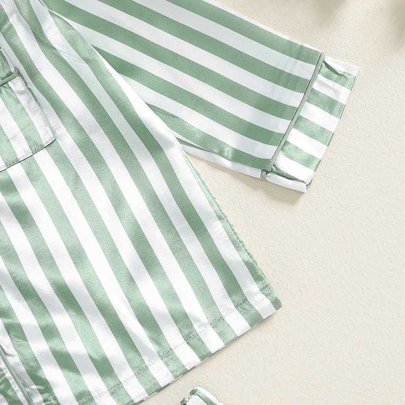 Kid Girls Boys Fall Pajamas Set Stripe Print Long Sleeve Shirts Tops Long Pants Satin 2 Pieces Lounge Suit Sleepwear H260403