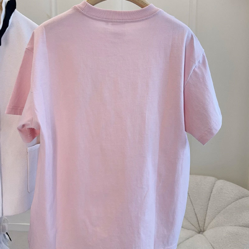 Ladies Spring Summer New Pink Embroidered Short Sleeve Top, Designer Vintage Luxury Crewneck 100% Cotton Blouse, Runway Chic Classic Oversized Elegant